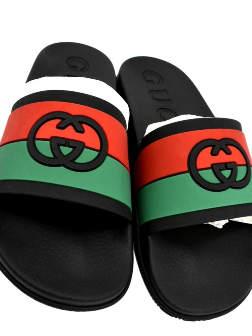 GG Black Rubber Slide With Subtle Beige Trim